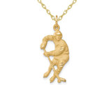 14K Yellow Gold Hockey Player with Stick & Puck Charm Pendant Necklace with Chain